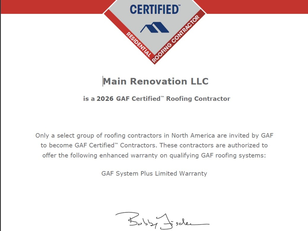 GAF Certified Roofing Contractor Certificate